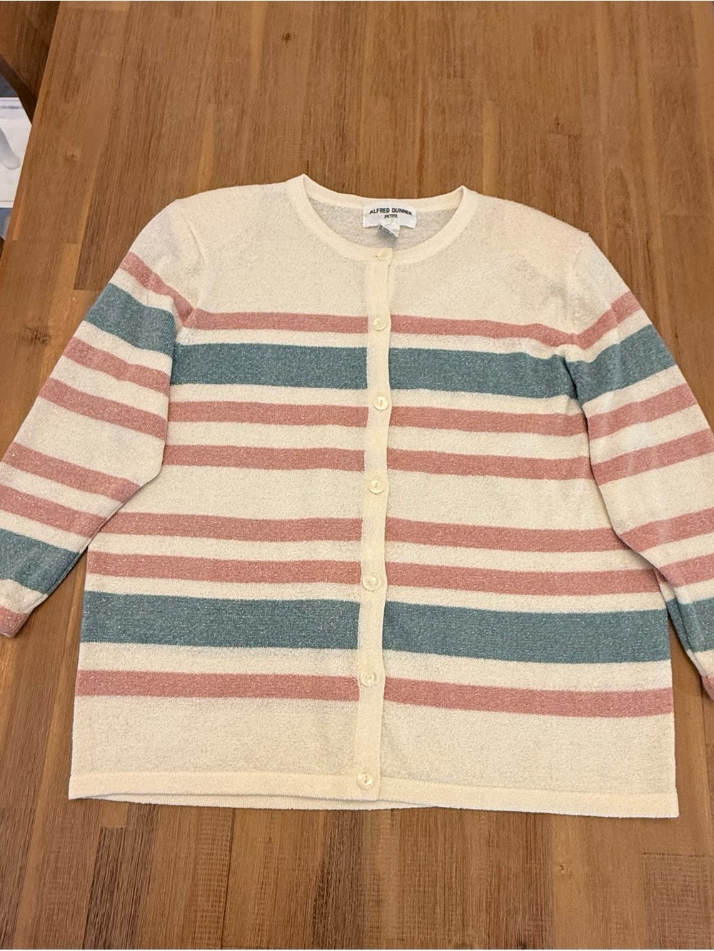 Vintage Alfred  Dunner Cream Striped Button-Front Sweater petite large like new